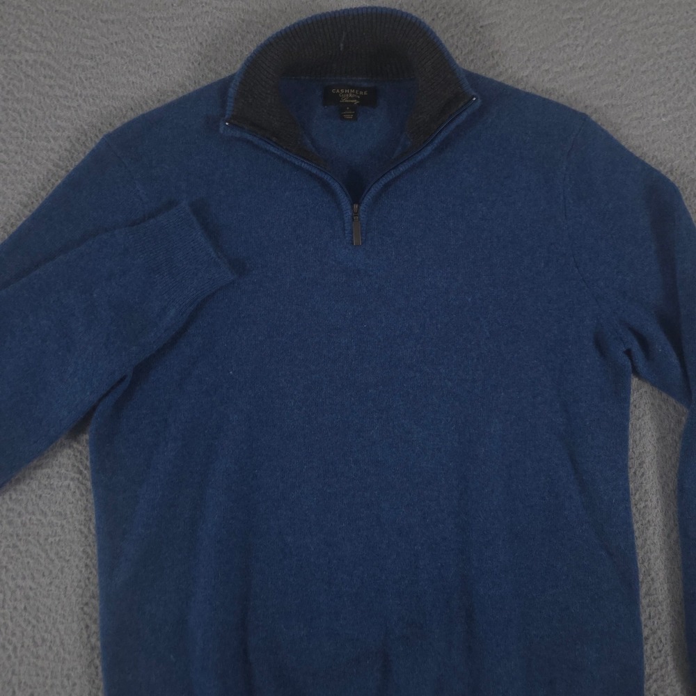 Club Room Sweater Mens Small Blue Cashmere Quarter-Zip Solid Mock Neck Pullover
